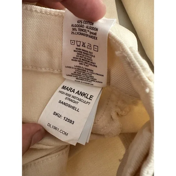 DL1961 Mara Ankle Straight High Rise Instasculpt Jeans Sandshell 30 Cream A - Picture 9 of 9